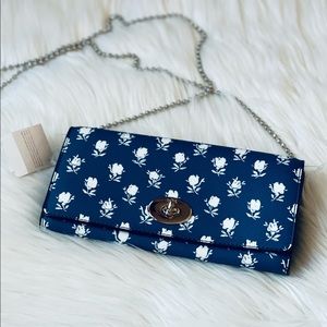 Coach Chain Envelope Blue Crossbody Bag with White Flora NWT